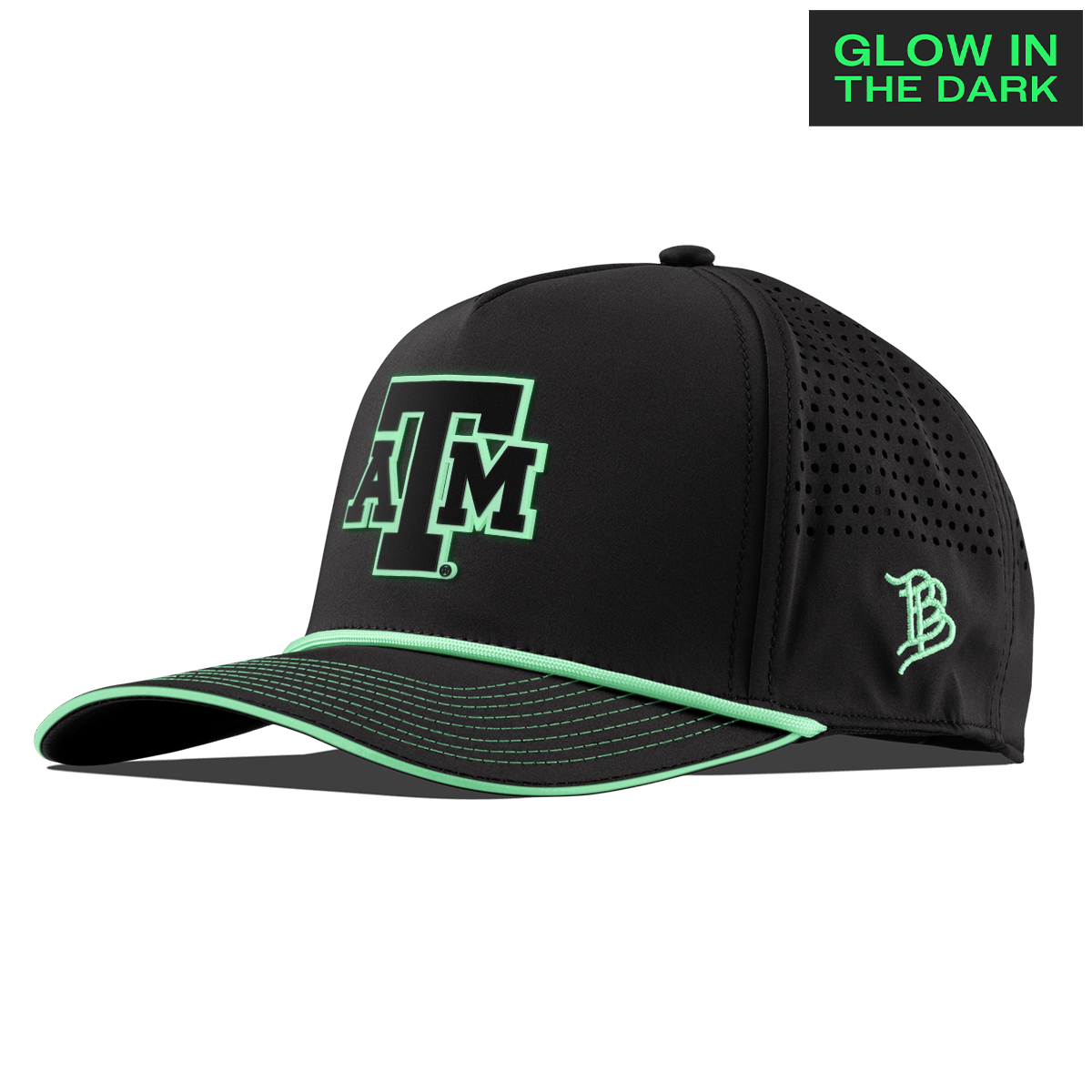 Texas A&M University "Texas A&M Glow Series" Limited Edition Glow Curved 5 Panel Rope Black + White Glow Rope