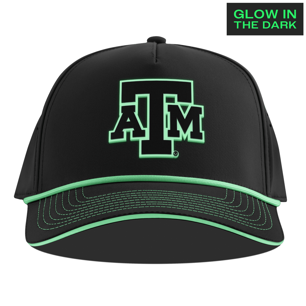 Texas A&M University "Texas A&M Glow Series" Limited Edition Glow Curved 5 Panel Rope Black + White Glow Rope