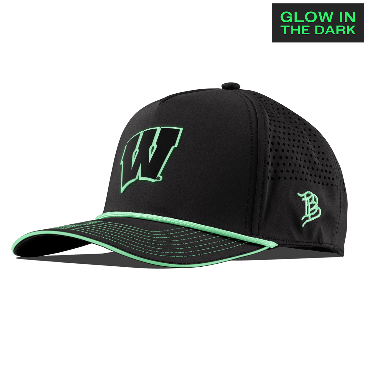 University of Wisconsin "Wisconsin Glow Series" Limited Edition Glow Curved 5 Panel Rope Black + White Glow Rope