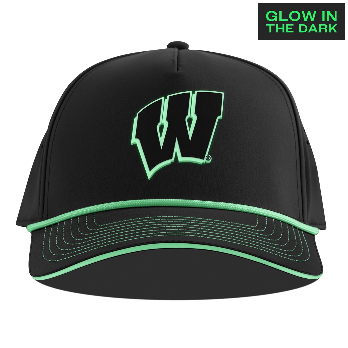 University of Wisconsin "Wisconsin Glow Series" Limited Edition Glow Curved 5 Panel Rope Black + White Glow Rope