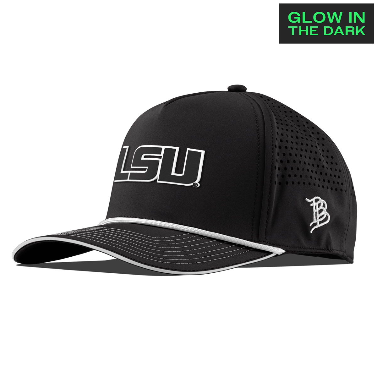 Louisiana State University "LSU Glow Series" Limited Edition Glow Curved 5 Panel Rope Black + White Glow Rope