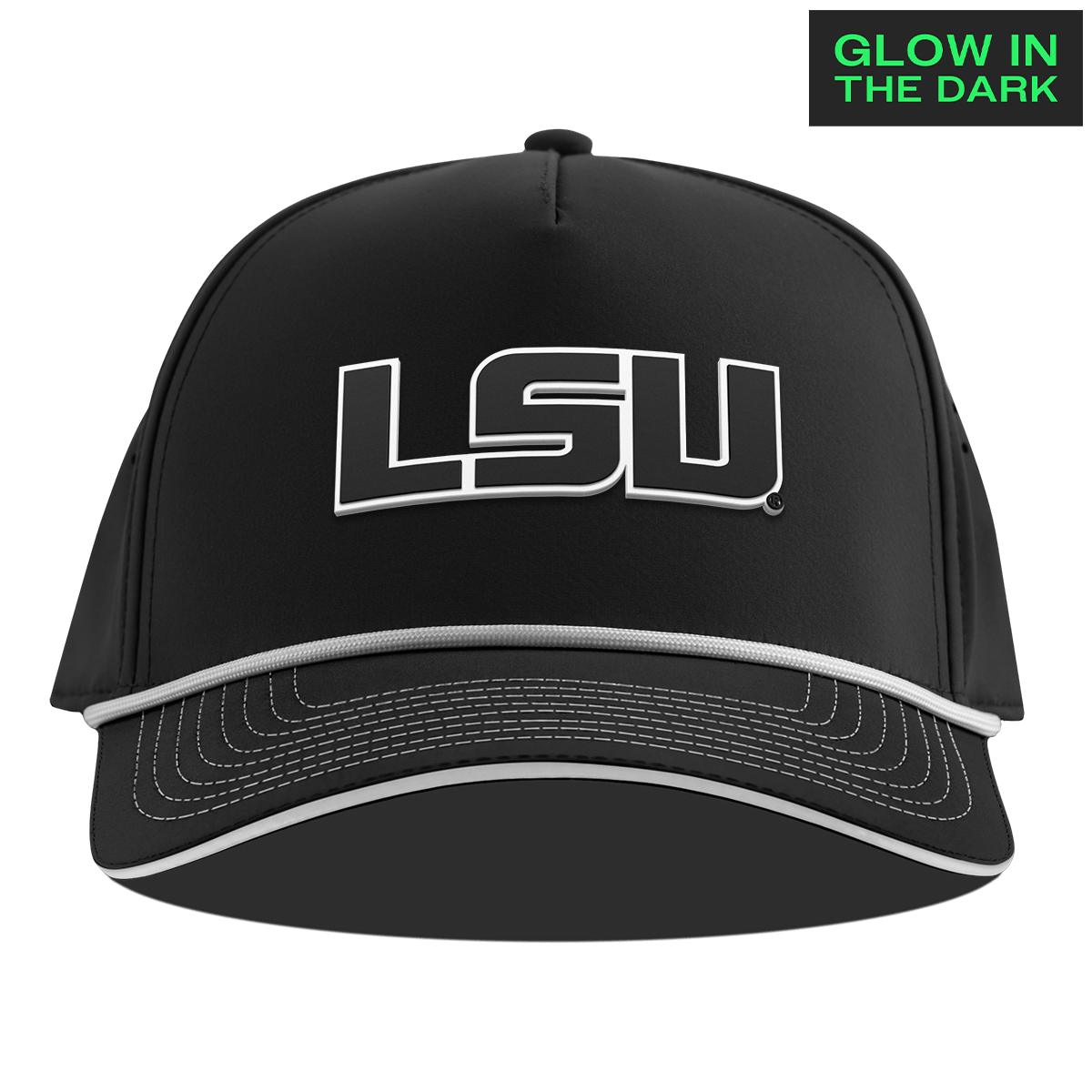 Louisiana State University "LSU Glow Series" Limited Edition Glow Curved 5 Panel Rope Black + White Glow Rope