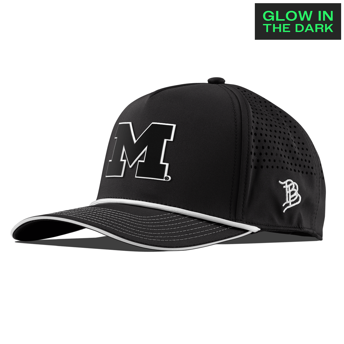 University of Michigan "Michigan Glow Series" Limited Edition Glow Curved 5 Panel Rope Black + White Glow Rope
