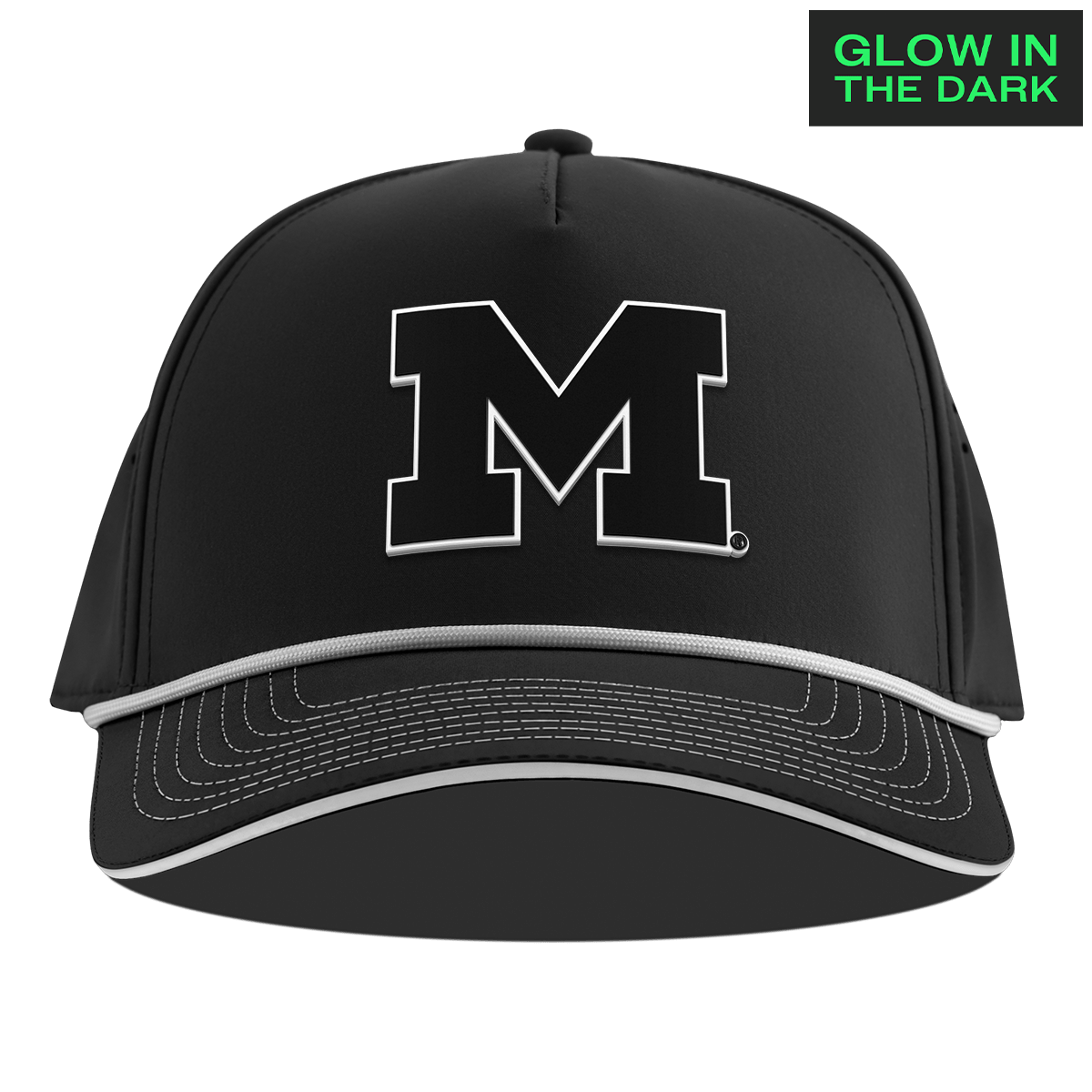 University of Michigan "Michigan Glow Series" Limited Edition Glow Curved 5 Panel Rope Black + White Glow Rope
