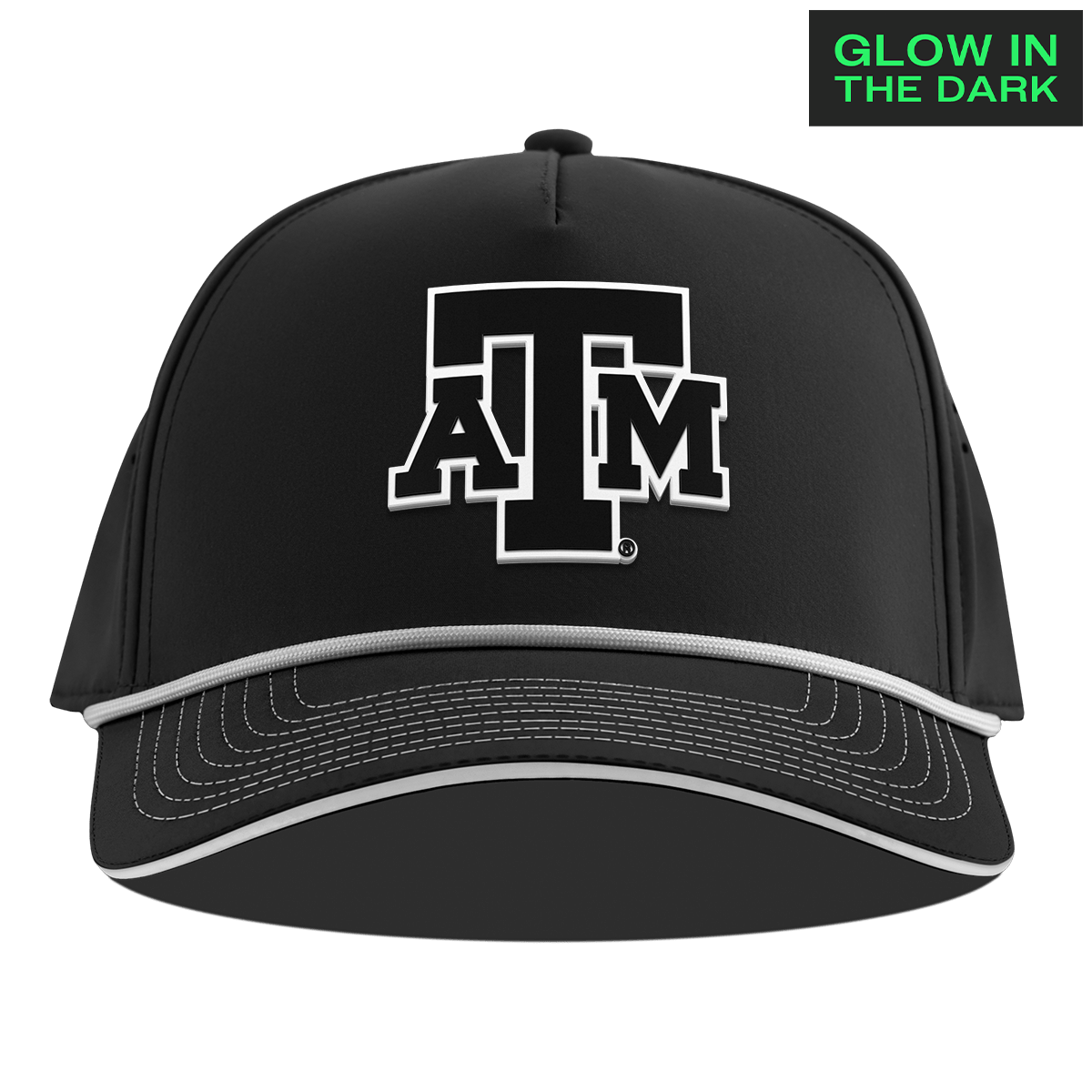 Texas A&M University "Texas A&M Glow Series" Limited Edition Glow Curved 5 Panel Rope Black + White Glow Rope