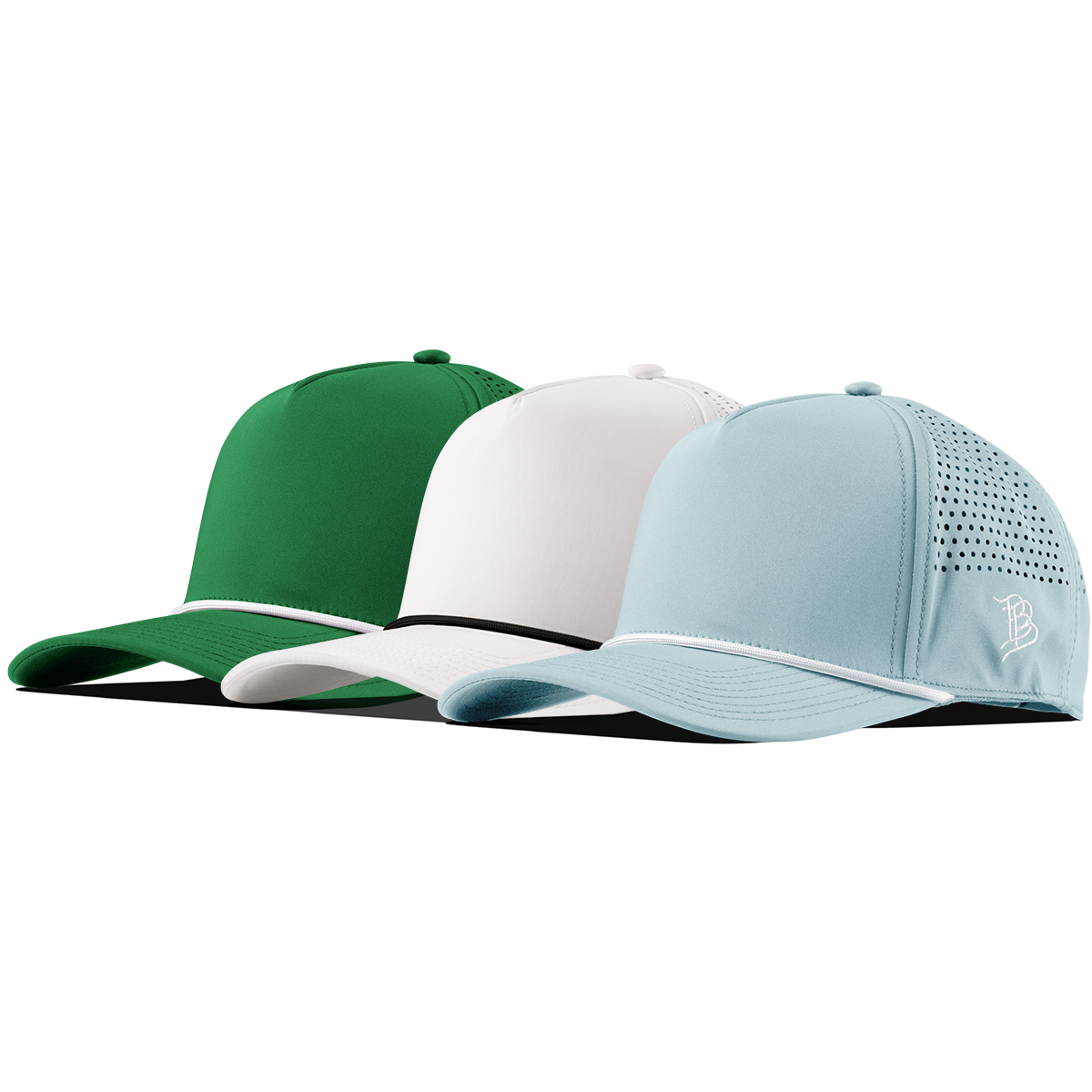 Bare Curved 5 Panel Rope 3-Pack Kelly Green/White + White/Black + Sky Blue