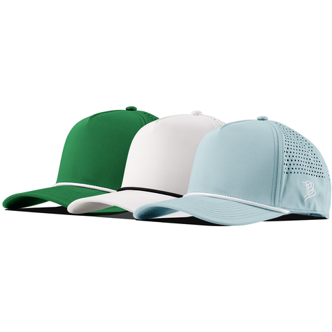 Bare Curved 5 Panel Rope 3-Pack Kelly Green/White + White/Black + Sky Blue