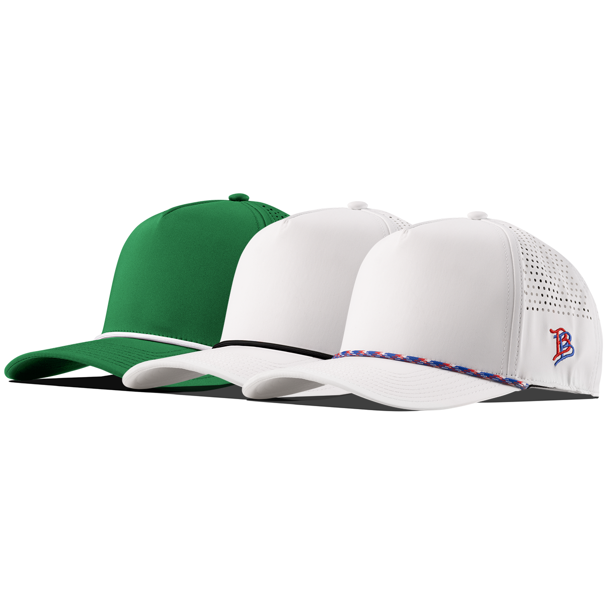 Bare Curved 5 Panel Rope 3-Pack Kelly Green/White + White/Black + White/Black/RWB