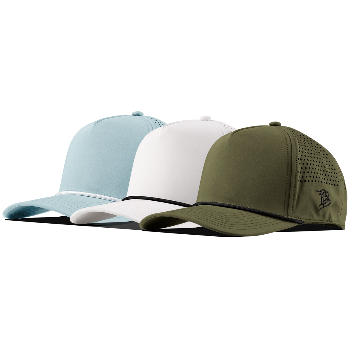 Bare Curved 5 Panel Rope 3-Pack Sky Blue + White/Black + Loden/Black