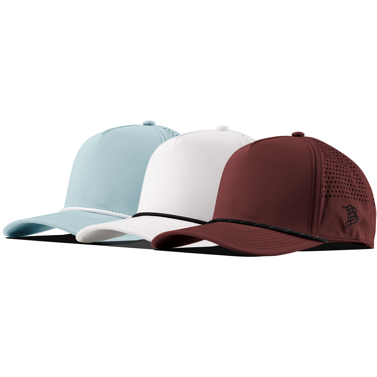 Bare Curved 5 Panel Rope 3-Pack Sky Blue + White/Black + Maroon/Black