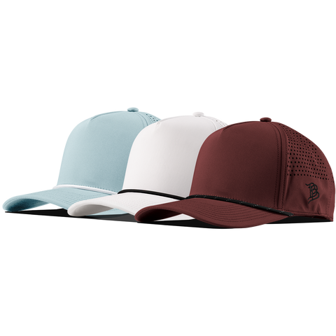 Bare Curved 5 Panel Rope 3-Pack Sky Blue + White/Black + Maroon/Black