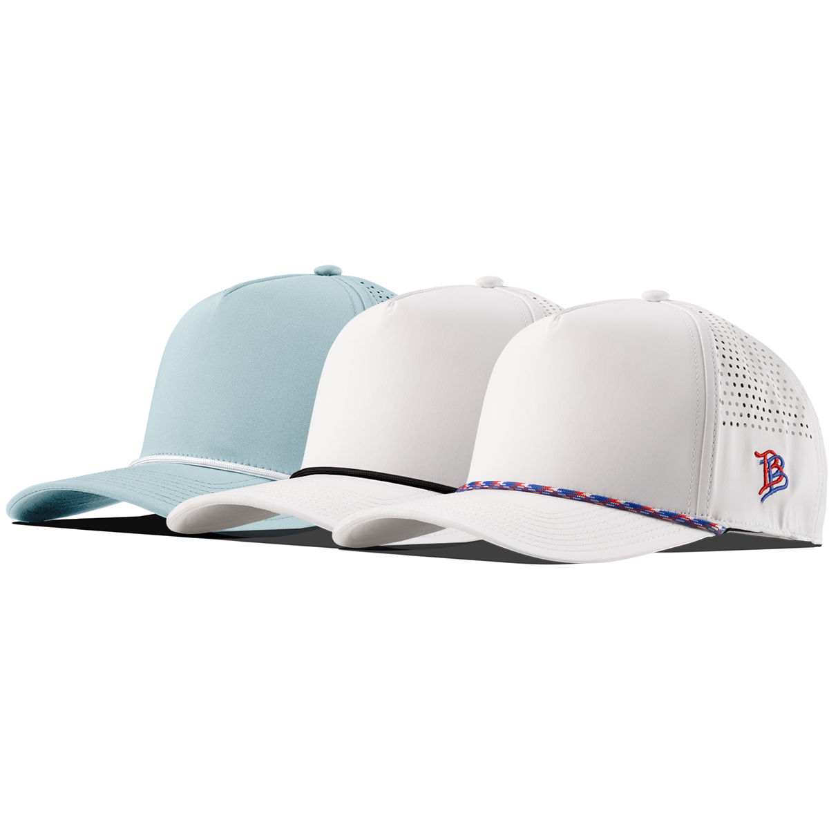 Bare Curved 5 Panel Rope 3-Pack Sky Blue + White/Black + White/RWB