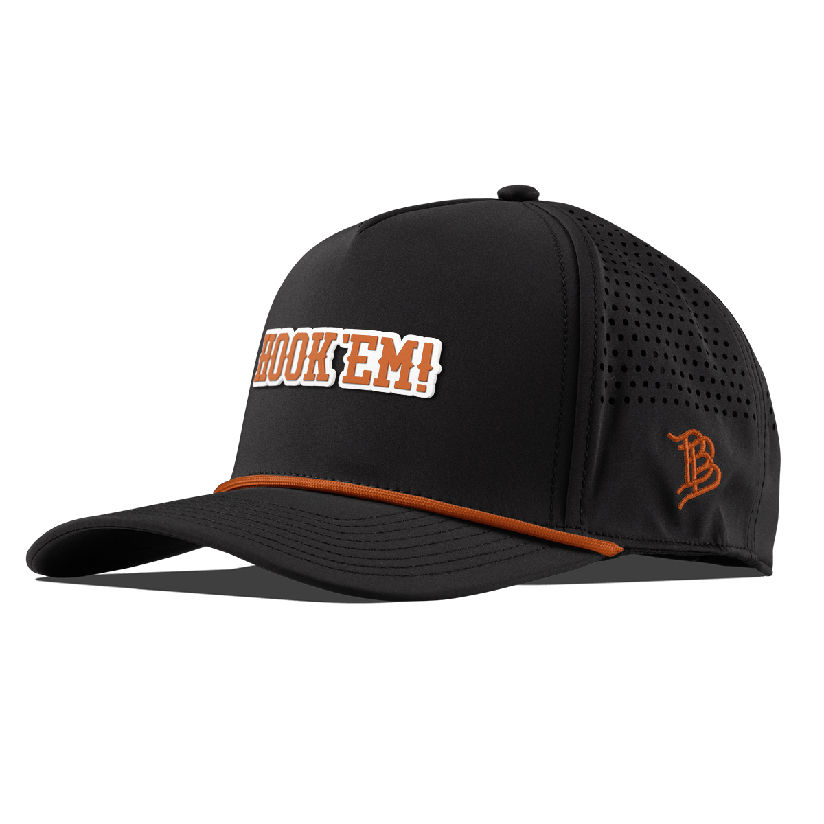 University of Texas "Hook'Em Horns" Curved 5 Panel Rope Black + Burnt Orange Rope