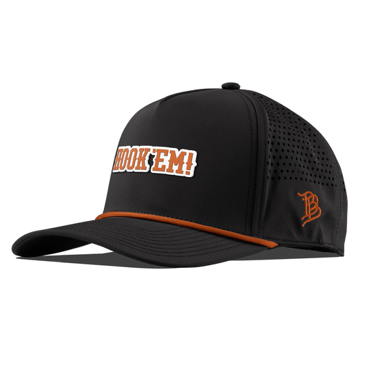 University of Texas "Hook'Em Horns" Curved 5 Panel Rope Black + Burnt Orange Rope