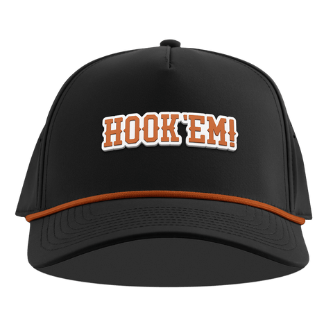 University of Texas "Hook'Em Horns" Curved 5 Panel Rope Black + Burnt Orange Rope