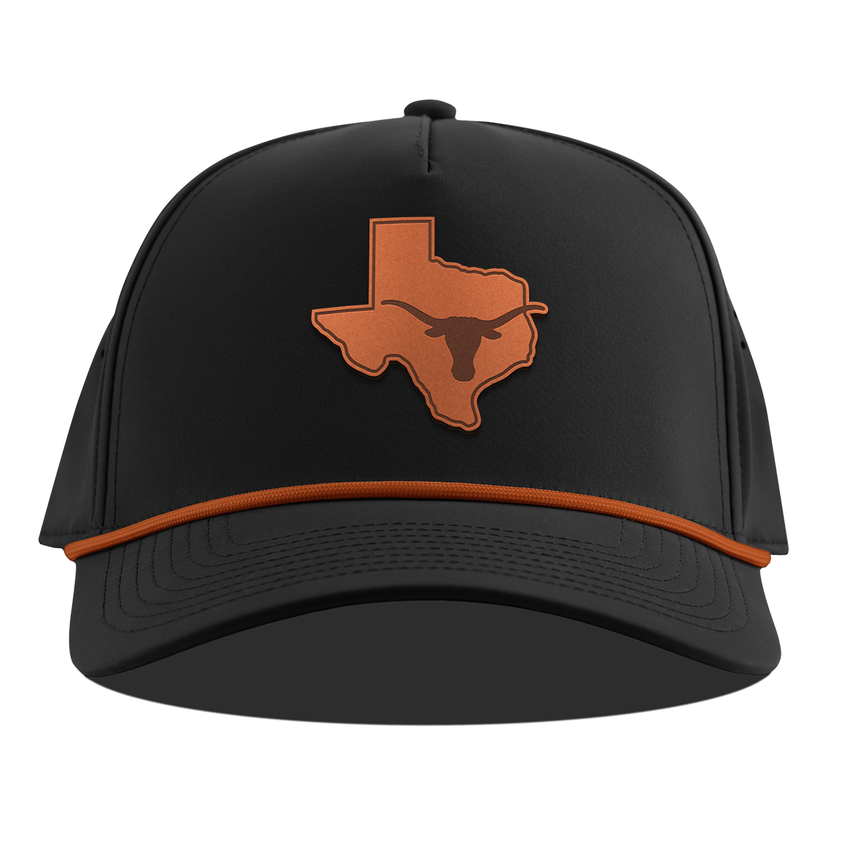 University of Texas "Longhorn State Outline" Curved 5 Panel Rope Black + Burnt Orange Rope