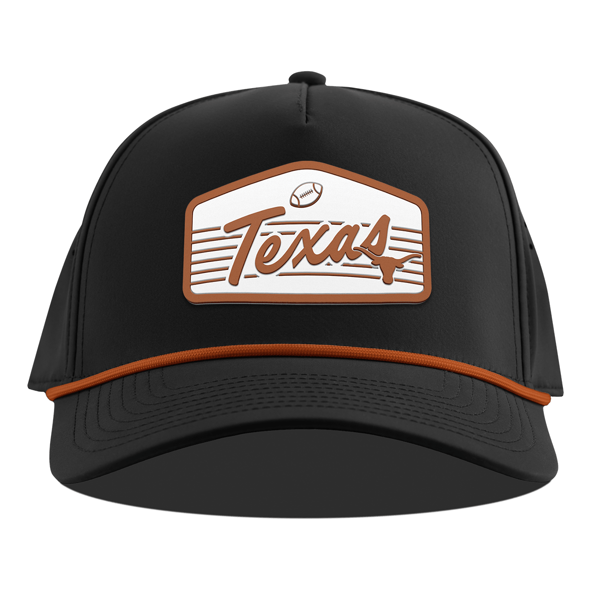 University of Texas "Longhorns Football" Curved 5 Panel Rope Black + Burnt Orange Rope