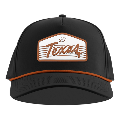 University of Texas "Longhorns Football" Curved 5 Panel Rope Black + Burnt Orange Rope