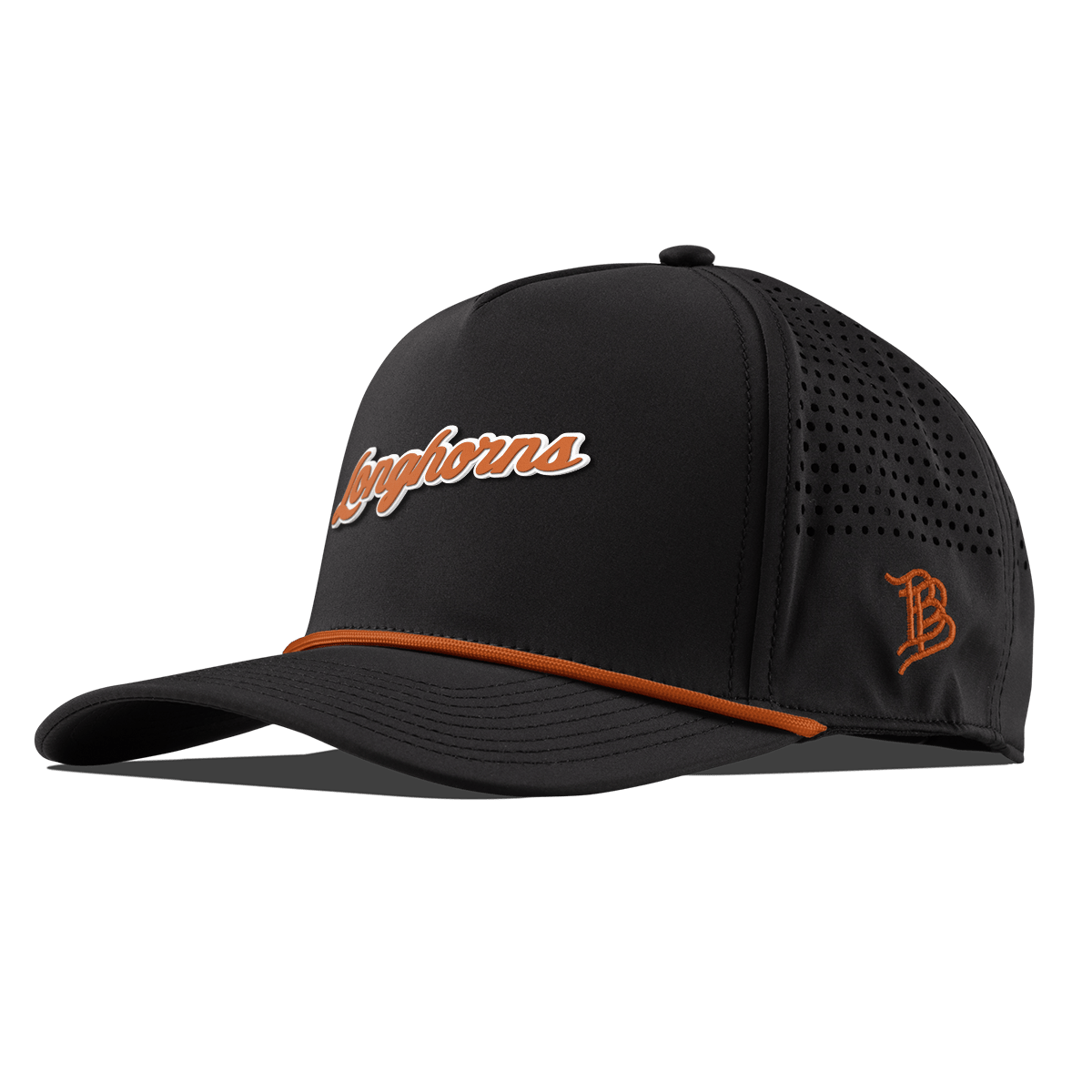 University of Texas "Texas Longhorn Script" Curved 5 Panel Rope Black + Burnt Orange Rope