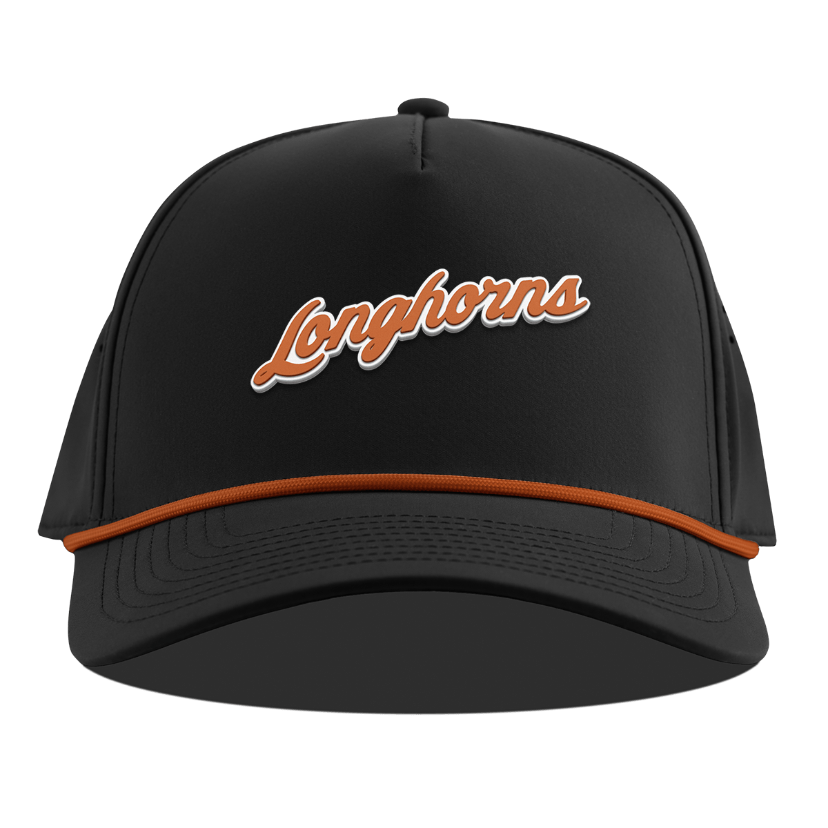 University of Texas "Texas Longhorn Script" Curved 5 Panel Rope Black + Burnt Orange Rope