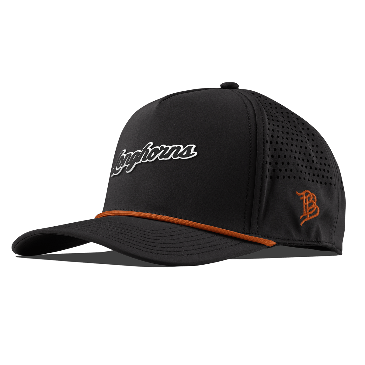 University of Texas "Vintage Texas Longhorn Script" Curved 5 Panel Rope Black + Burnt Orange Rope