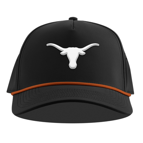 University of Texas "Vintage Texas Longhorn" Curved 5 Panel Rope Black + Burnt Orange Rope