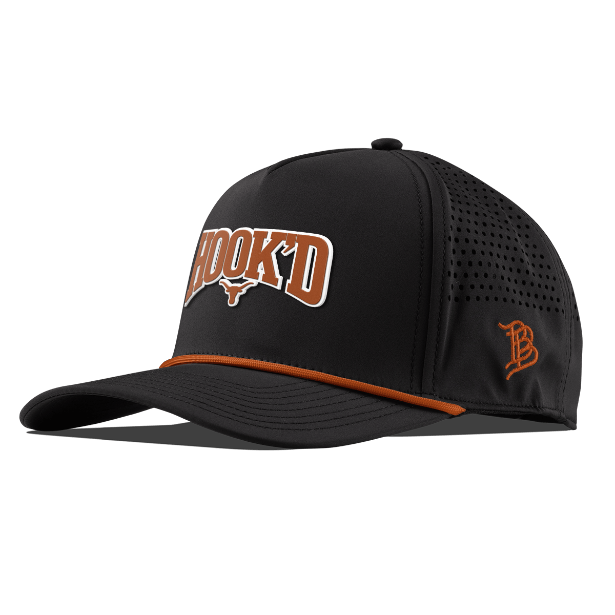 University of Texas "Hook'D" Curved 5 Panel Rope Black + Burnt Orange Rope