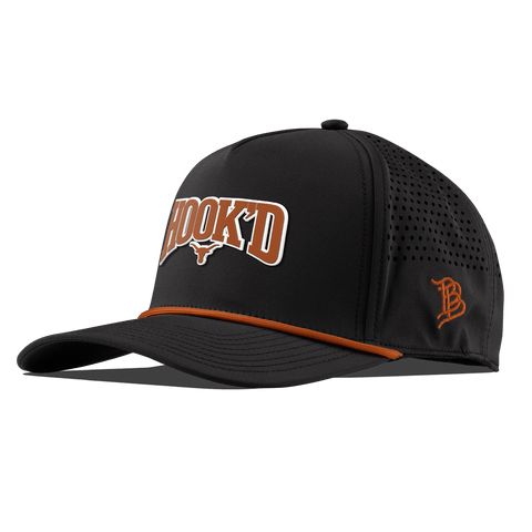 University of Texas "Hook'D" Curved 5 Panel Rope Black + Burnt Orange Rope