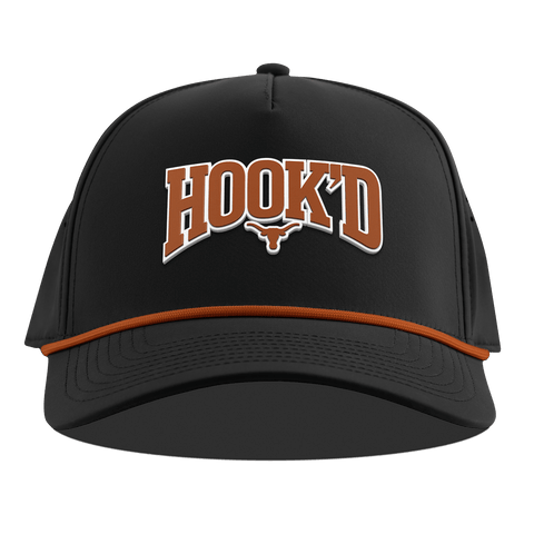University of Texas "Hook'D" Curved 5 Panel Rope Black + Burnt Orange Rope