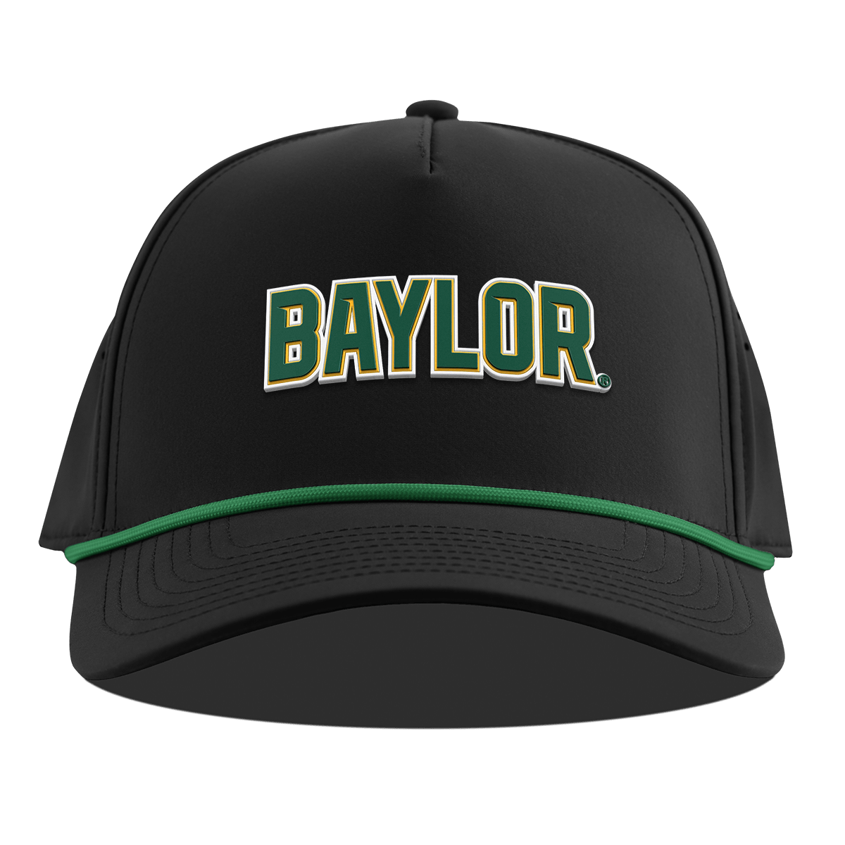 Baylor University "Baylor Block" Curved 5 Panel Rope Black + Kelly Green Rope