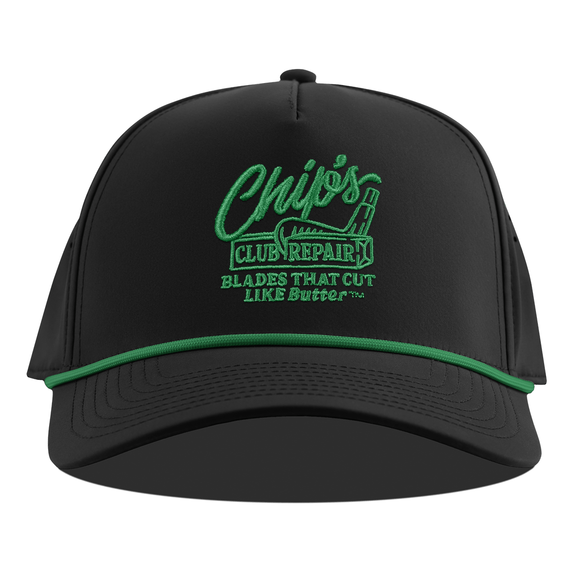 Chip's Club Repair Curved 5 Panel Rope Black + Kelly Green Rope