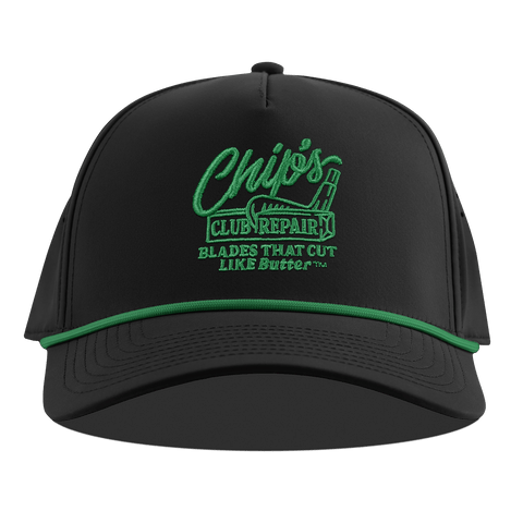 Chip's Club Repair Curved 5 Panel Rope Black + Kelly Green Rope