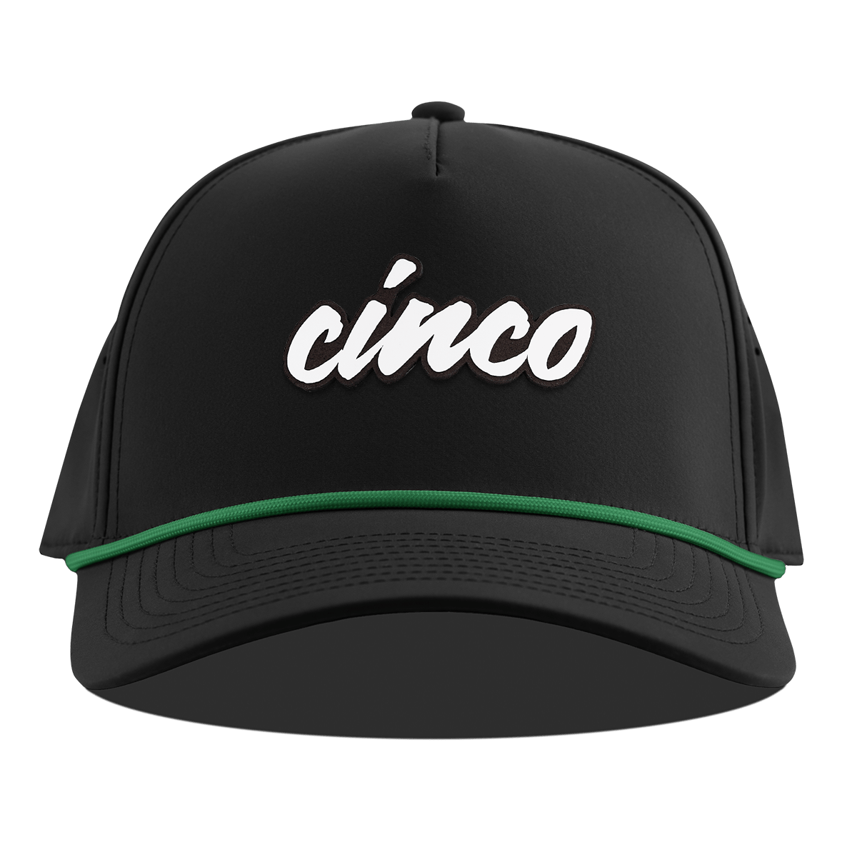 Cinco Script Curved 5 Panel Rope Black + Kelly Green Rope