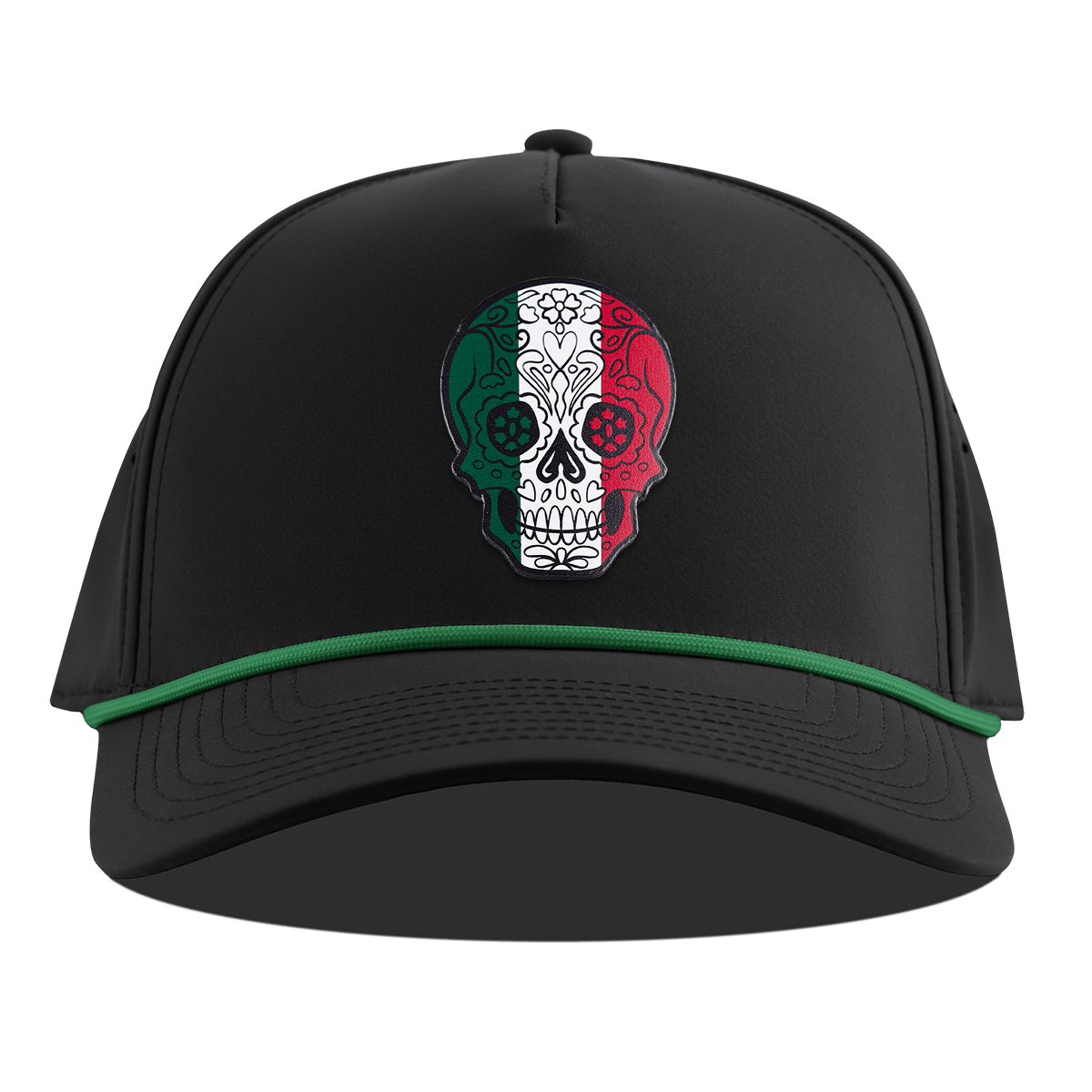 Fiesta Sugar Skull Curved 5 Panel Rope Black + Kelly Green Rope