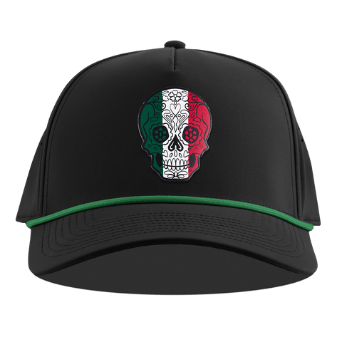 Fiesta Sugar Skull Curved 5 Panel Rope Black + Kelly Green Rope