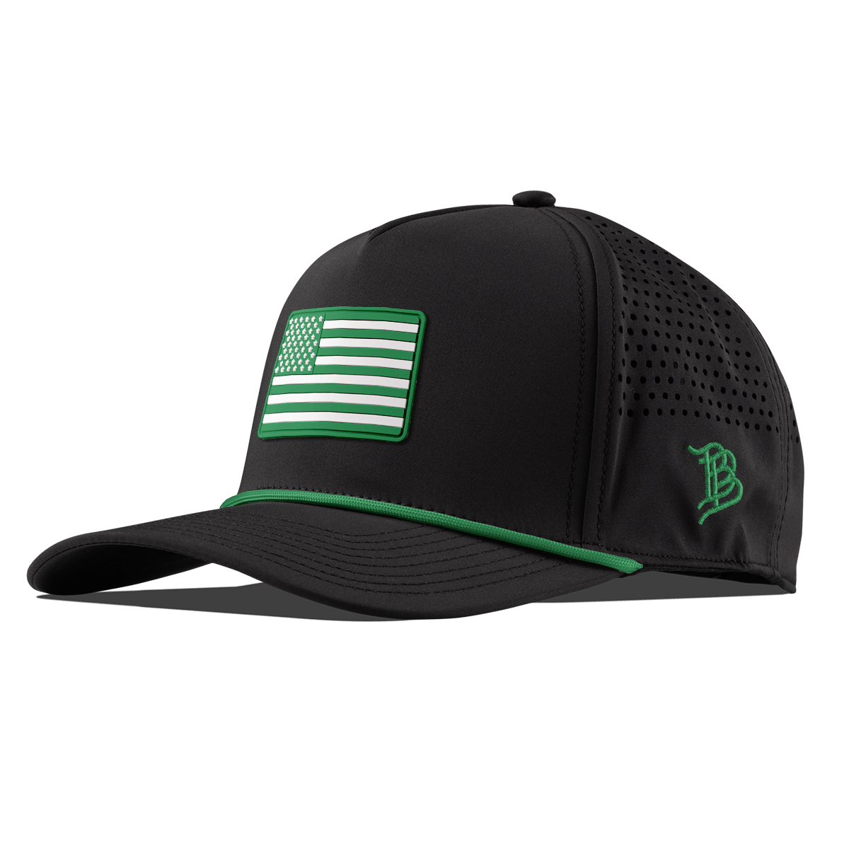 Heritage Old Glory Curved 5 Panel Rope Black + Kelly Green Rope