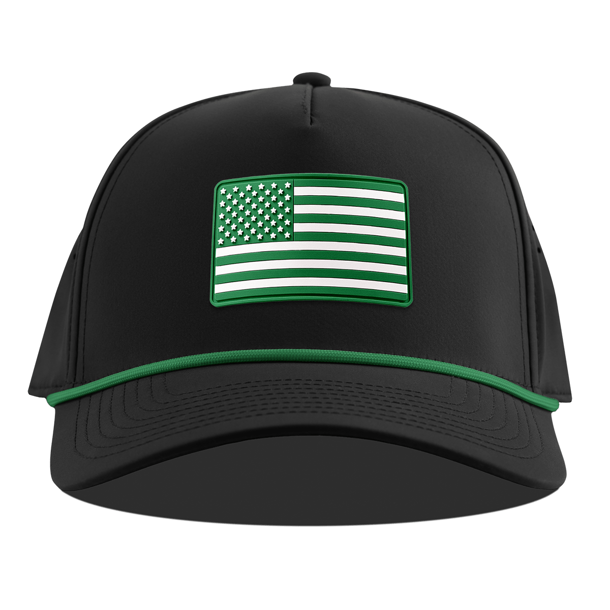 Heritage Old Glory Curved 5 Panel Rope Black + Kelly Green Rope