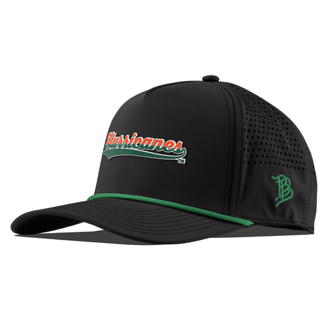 University of Miami "Hurricanes Script" Curved 5 Panel Rope Black + Kelly Green Rope