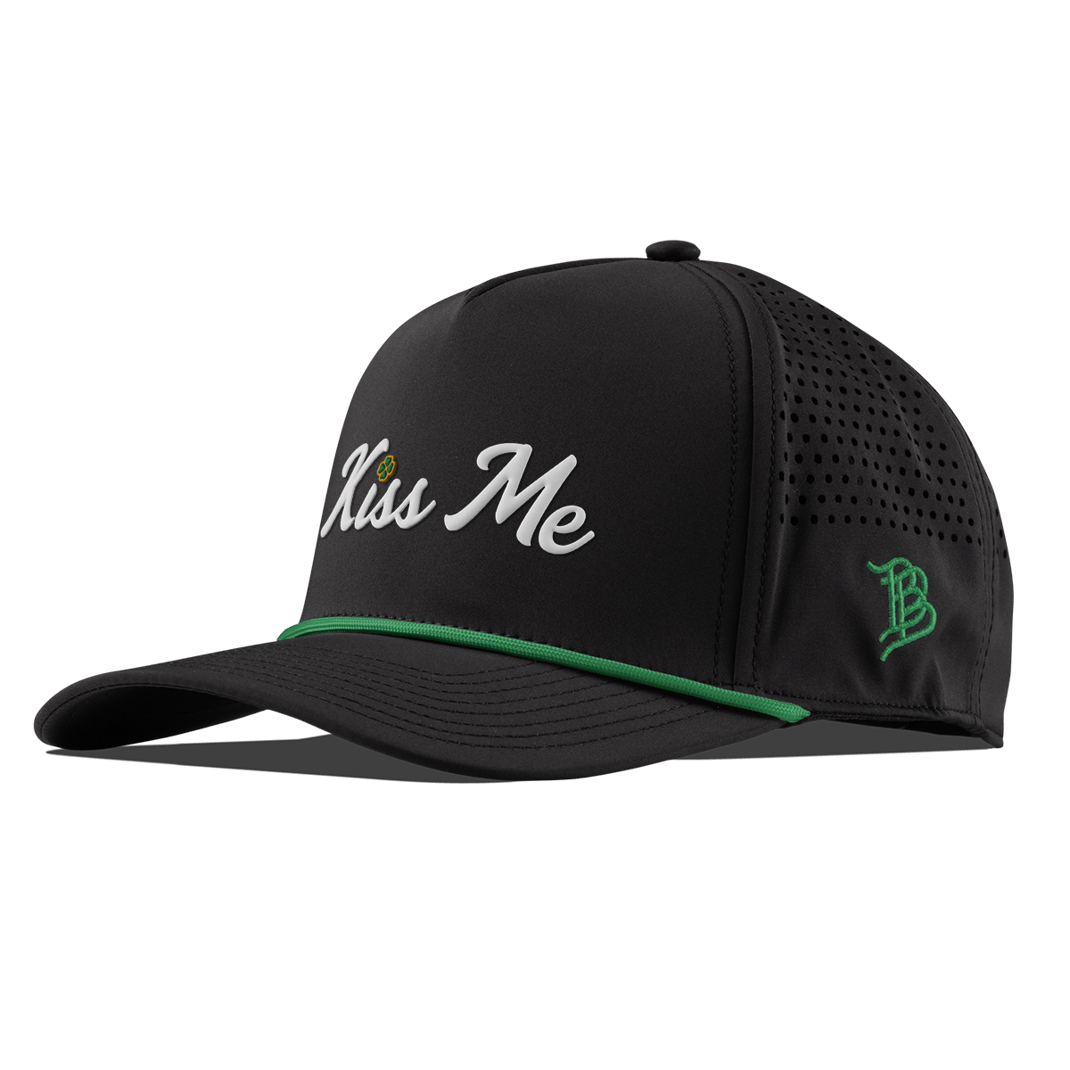 Kiss Me Curved 5 Panel Rope Black + Kelly Green Rope