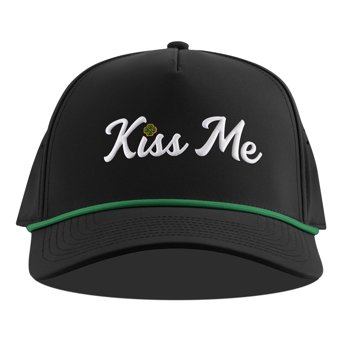 Kiss Me Curved 5 Panel Rope Black + Kelly Green Rope