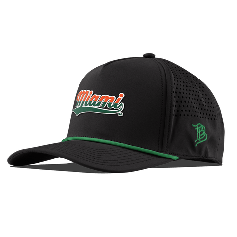 University of Miami "Miami Script" Curved 5 Panel Rope Black + Kelly Green Rope