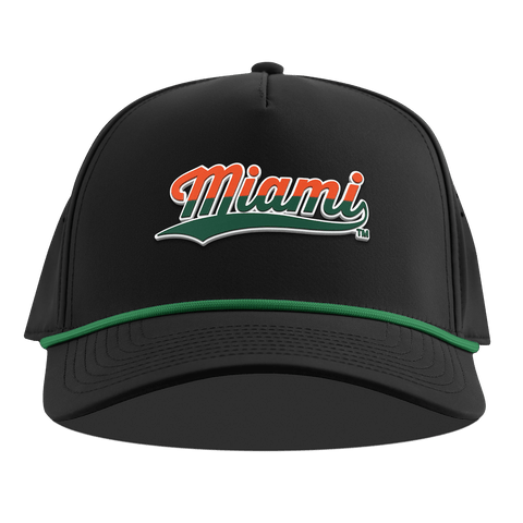 University of Miami "Miami Script" Curved 5 Panel Rope Black + Kelly Green Rope