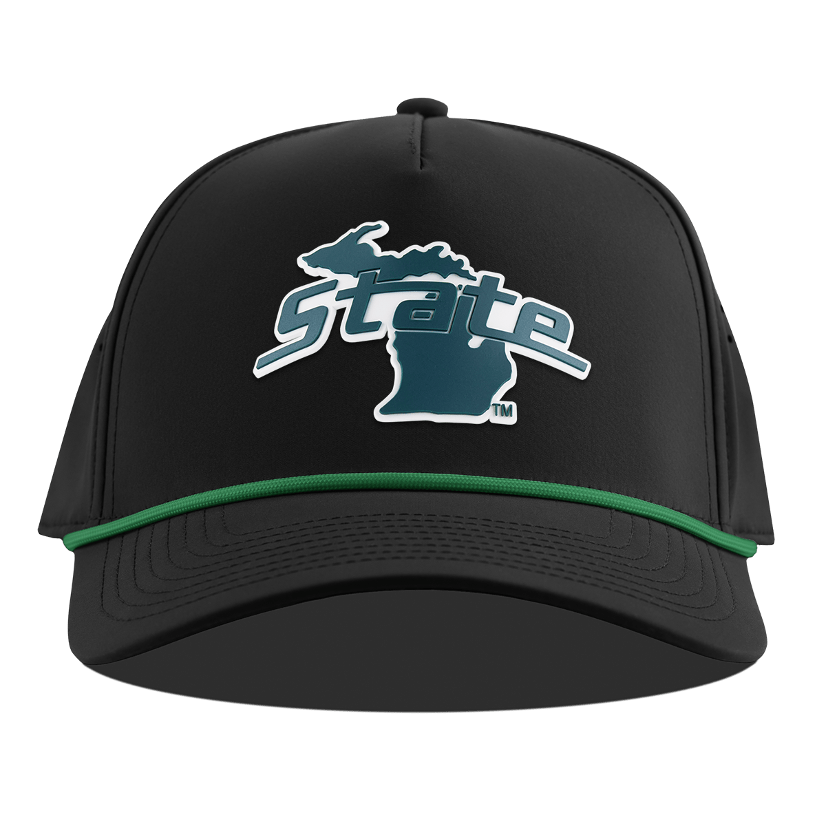 Michigan State University "Michigan State Outline" Curved 5 Panel Rope Black + Kelly Green Rope