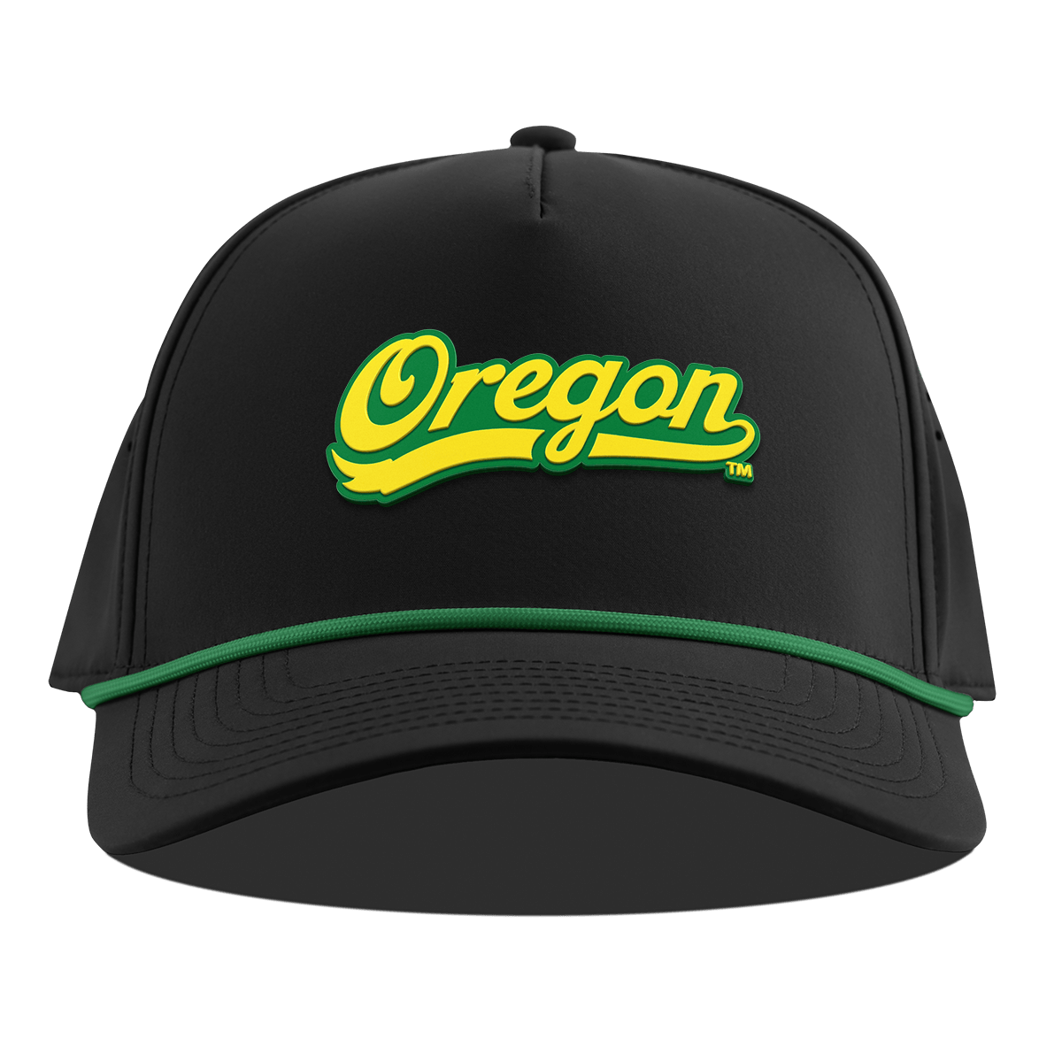 University of Oregon "Oregon Script" Curved 5 Panel Rope Black + Kelly Green Rope + Kelly Green Rope