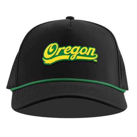University of Oregon "Oregon Script" Curved 5 Panel Rope Black + Kelly Green Rope + Kelly Green Rope