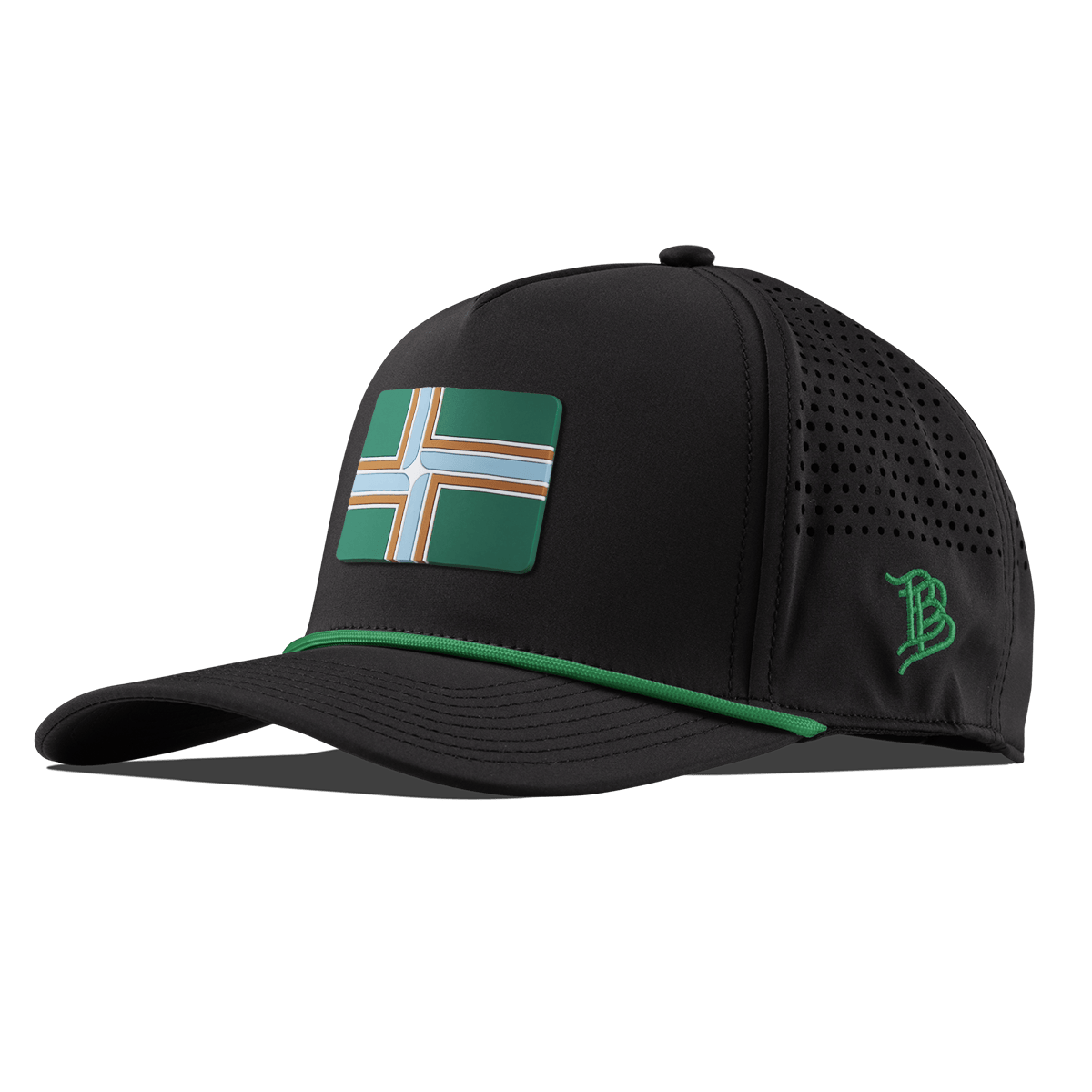 Portland Flag Curved 5 Panel Rope Black + Kelly Green Rope
