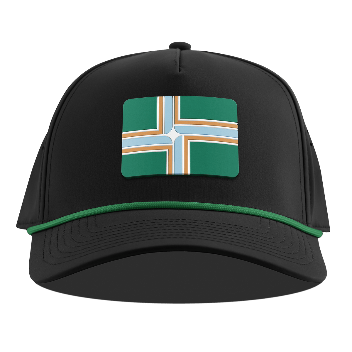 Portland Flag Curved 5 Panel Rope Black + Kelly Green Rope
