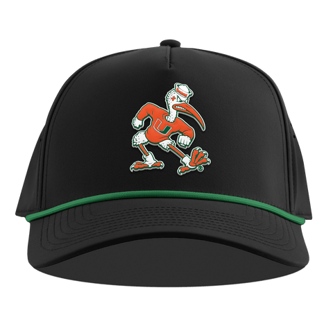 University of Miami "Sebastian the Ibis" Curved 5 Panel Rope Black + Kelly Green Rope