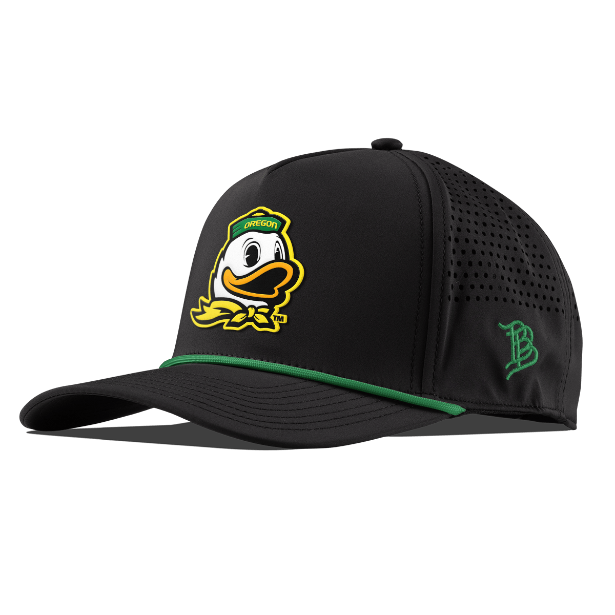 University of Oregon "The Duck" Curved 5 Panel Rope Black + Kelly Green Rope + Kelly Green Rope