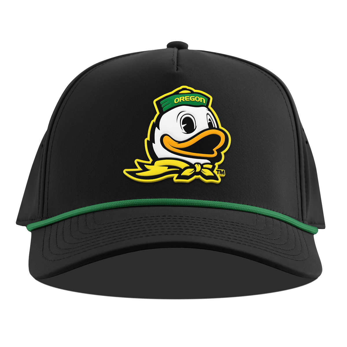 University of Oregon "The Duck" Curved 5 Panel Rope Black + Kelly Green Rope + Kelly Green Rope